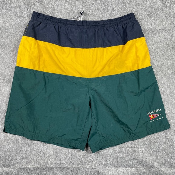 Adolfo Sport Other - Adolfo Sport Swim Trunks Mens Medium Blue Yellow Green Colorblock Mesh Lined 5"